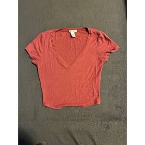 Bozzolo Top Womens S Ribbed V-Neck Short Sleeve Cropped Stretch Rayon Red